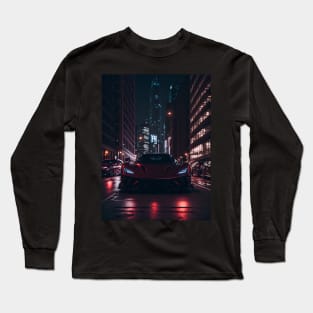 Chicago Night Ride Red Sports Car Long Sleeve T-Shirt